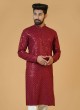 Maroon Sequins Embroidered Cotton Silk Kurta Pajama